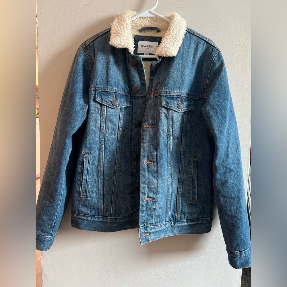Denim Jacket with Cream Sherpa Collar